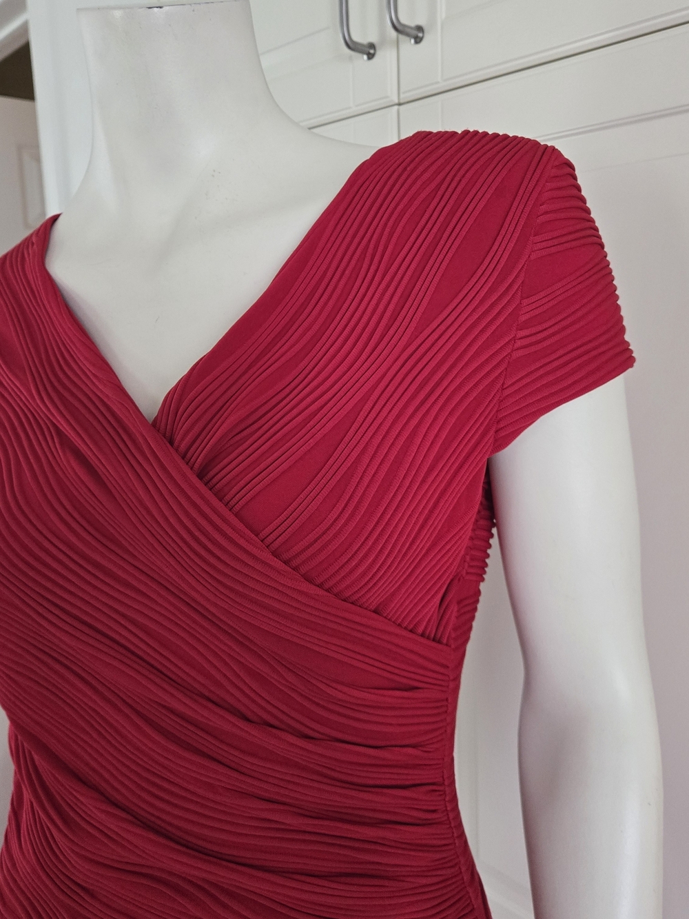 Joseph Ribkoff Ruby Red Textured Wrap-Front Midi Dress - Picture 2 of 4